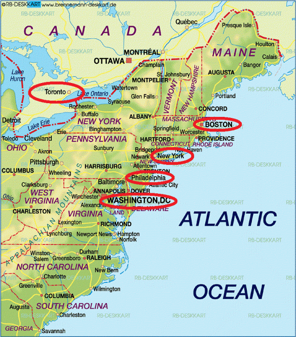 East coast map